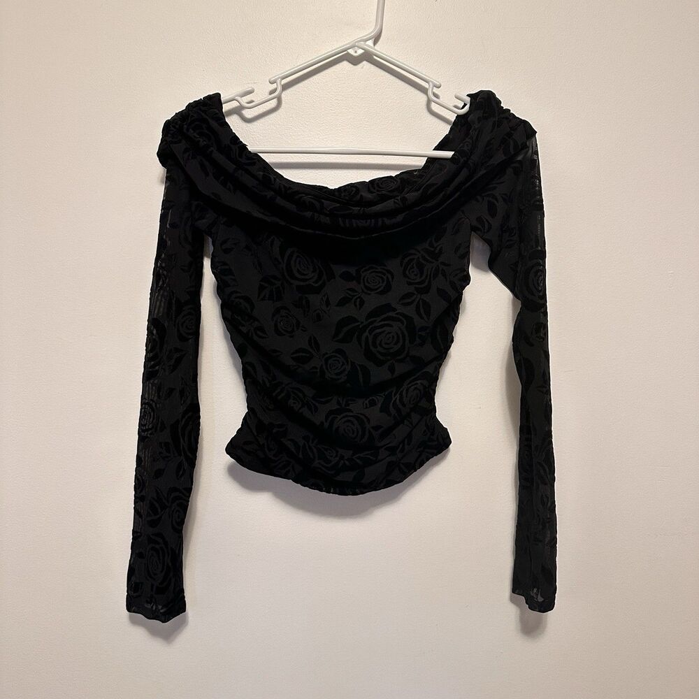 Wild Fable Womens Whimsigoth Velvet Rose Top Sz S Fairy Grunge Black Gothic